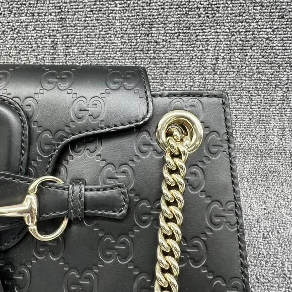 GUCCI Emily Black Leather Shoulder Bag 620-032825 - Picture 7 of 14